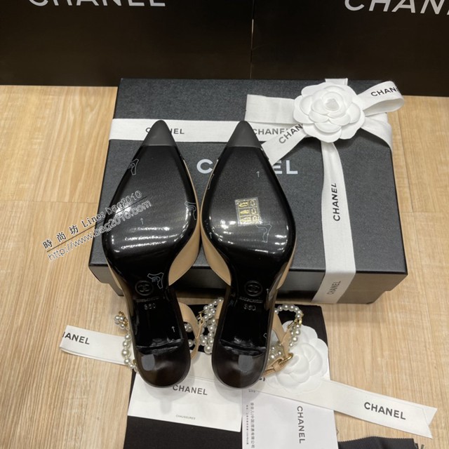 chanel2022最新爆款珍珠涼鞋 香奈兒尖頭平跟涼鞋 dx3349